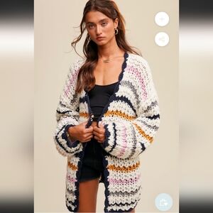 Boutique Multicolor Striped Women's Chunky Handknit Sweater size Large